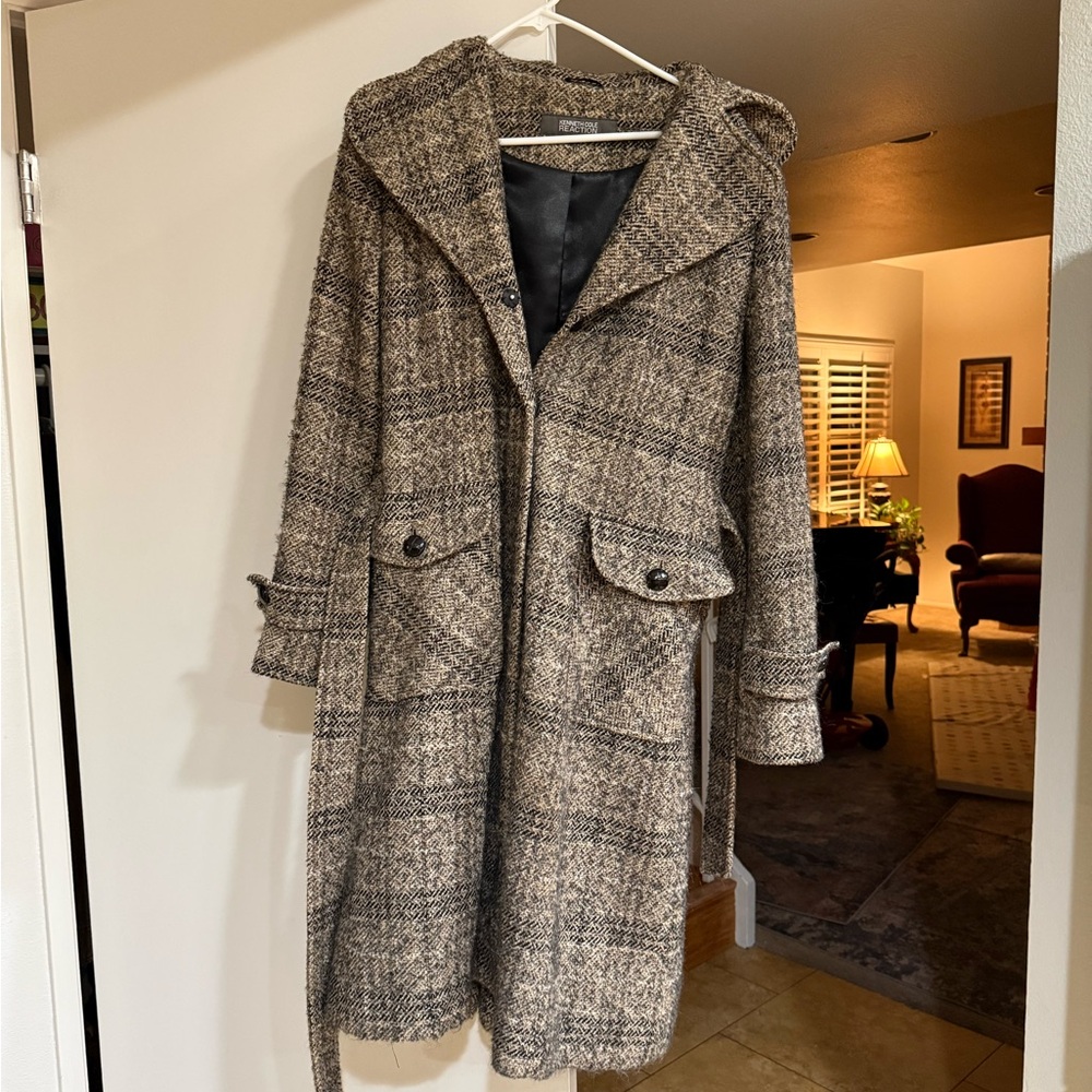 Kenneth Cole Brown Plaid Trench Coat